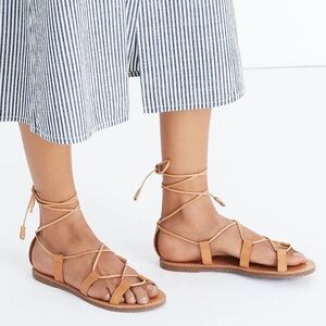MADEWELL The Boardwalk Lace-Up Sandal In Desert Camel